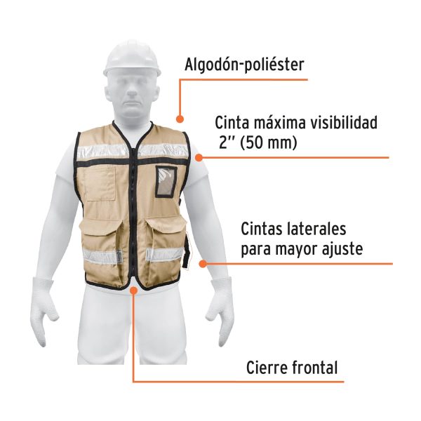 14668 - Chaleco brigadista con cintas reflejantes, color beige