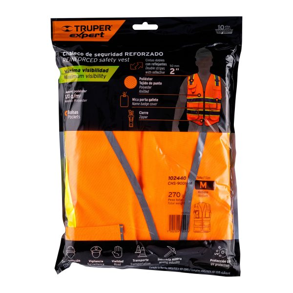 102440 - Chaleco de seguridad de alta visibilidad, naranja, M, EXPERT