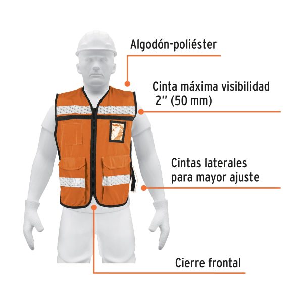 14669 - Chaleco brigadista con cintas reflejantes, color naranja