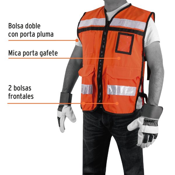 14669 - Chaleco brigadista con cintas reflejantes, color naranja