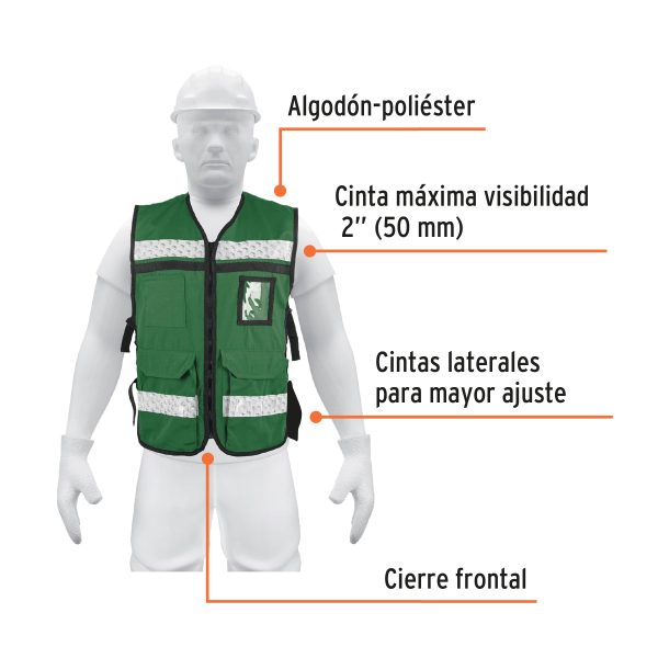 14664 - Chaleco brigadista con cintas reflejantes, color verde