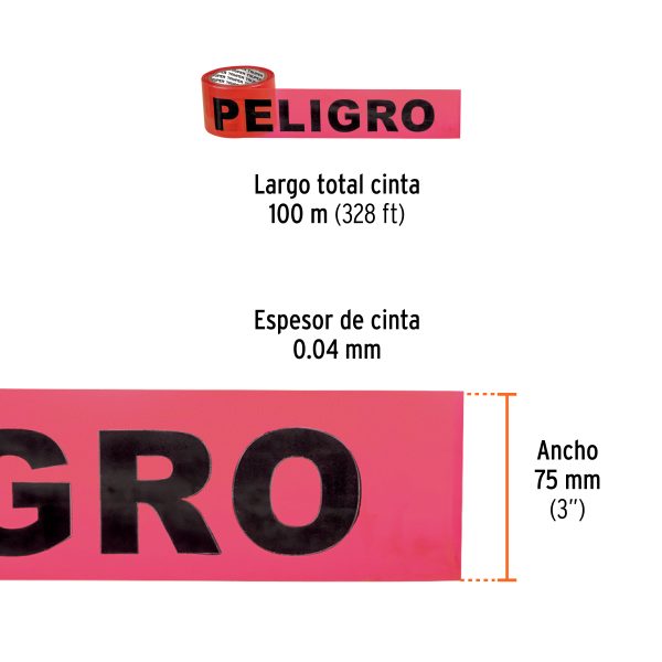 13979 - Rollo de 100 m de cinta delimitadora 'Peligro', Truper