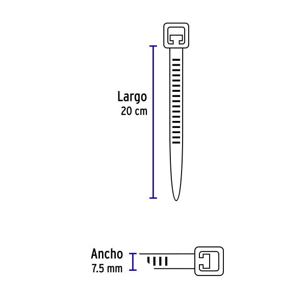 Web 48981 - Bolsa c/10 cinchos plásticos 120 lb, 200 x 7.5 mm, naturales