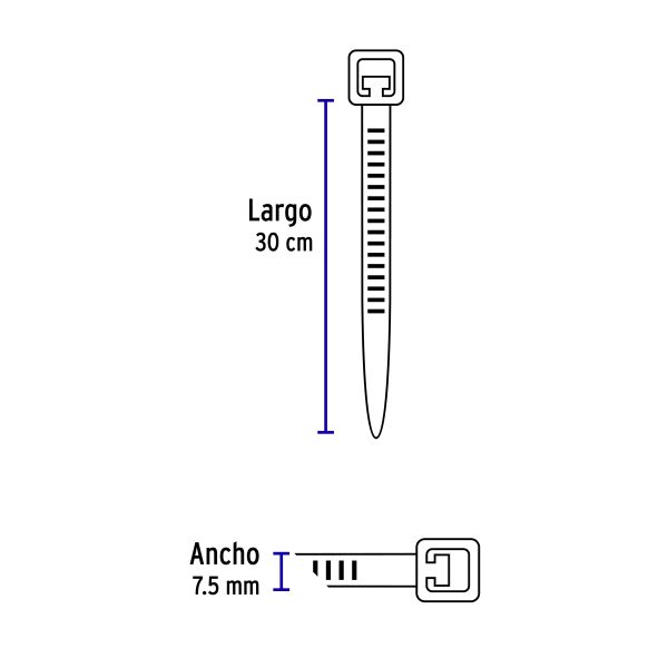 48982 - Bolsa c/10 cinchos plásticos 120 lb, 300 x 7.5 mm, naturales