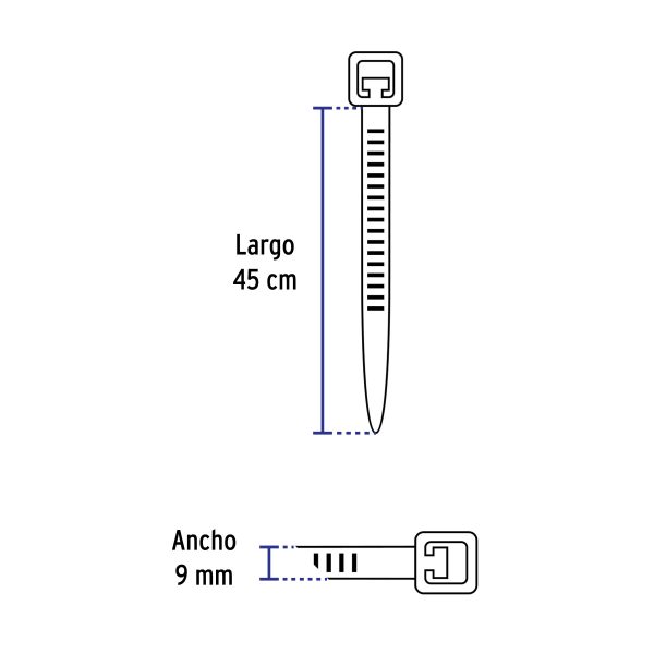 45841 - Bolsa con 10 cinchos plásticos 175 lb, 450 x 9 mm, negros