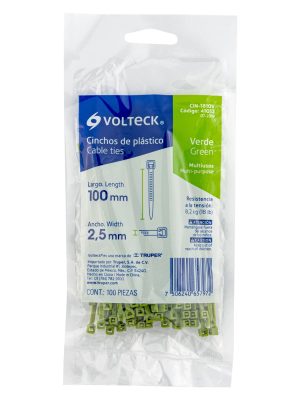 41012 - Bolsa con 100 cinchos plásticos 18 lb, 100 x 2.5 mm, verdes