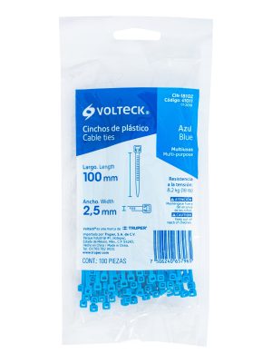 41011 - Bolsa con 100 cinchos plásticos 18 lb, 100 x 2.5 mm, azules