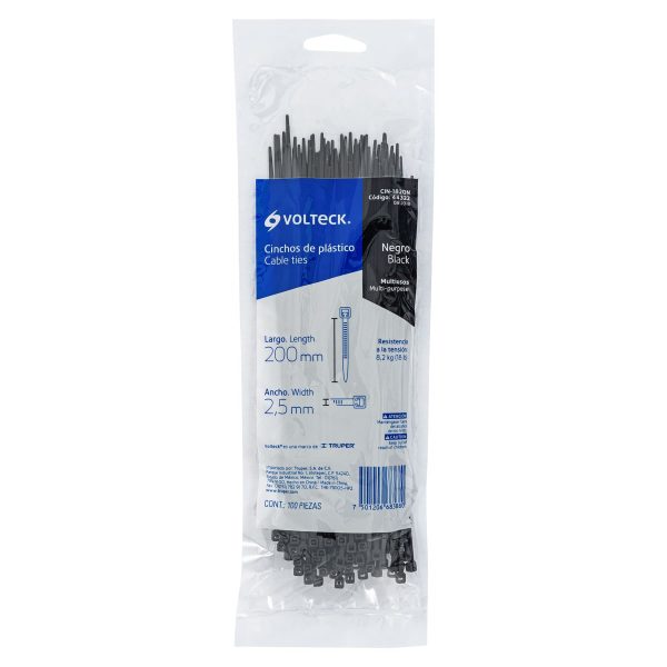 CIN-1820NE1.jpg 44322 - Bolsa con 100 cinchos plásticos 18 lb, 200x2.5 mm, negros