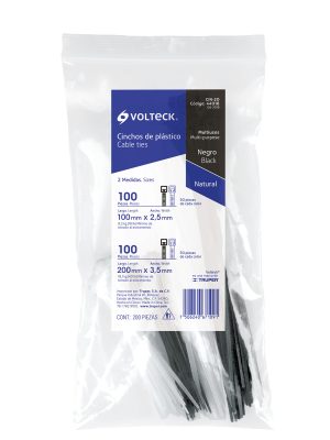 44018 - Bolsa con 200 cinchos plásticos negros y naturales, Volteck