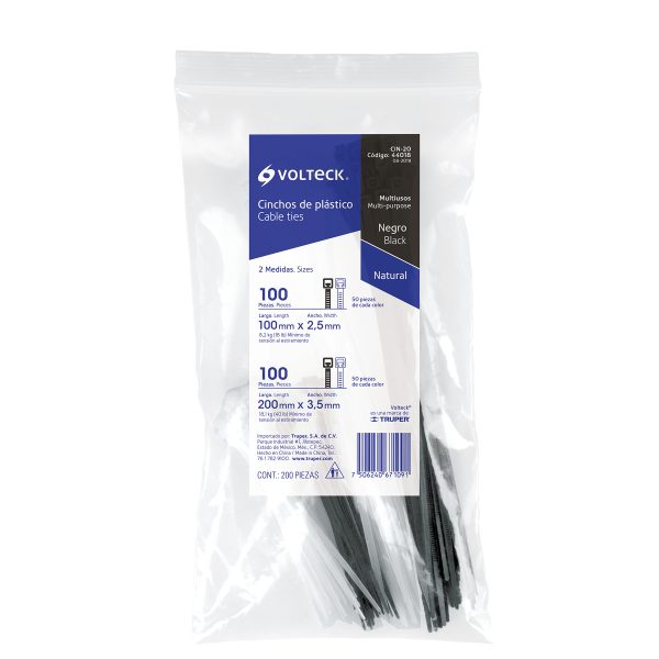 CIN-20.jpg 44018 - Bolsa con 200 cinchos plásticos negros y naturales, Volteck