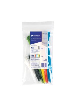 44019 - Bolsa con 200 cinchos plásticos en colores surtidos, Volteck