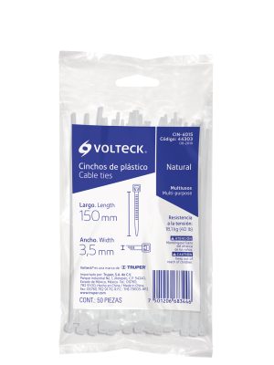 44303 - Bolsa con 50 cinchos plásticos 40 lb, 150x3.5 mm, naturales