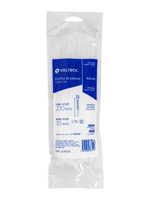 44304 - Bolsa con 50 cinchos plásticos 40 lb, 200x3.5 mm, naturales