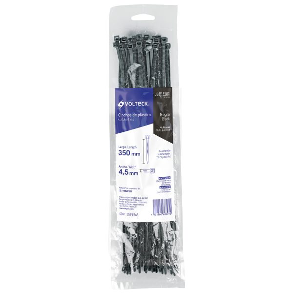 44329 - Bolsa con 25 cinchos plásticos 50 lb, 350x4.5 mm, negros