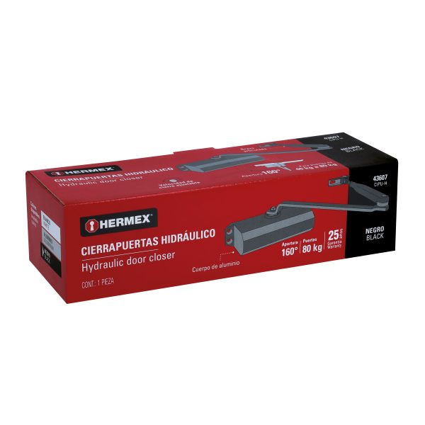 43607 - Cierrapuertas hidráulico color negro, HERMEX