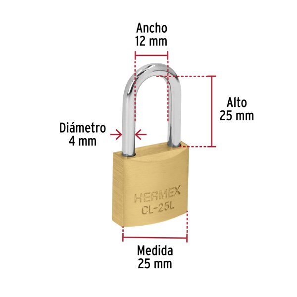 43435 - Blíster con 2 candados de latón de 25mm con gancho largo