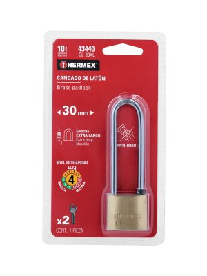 CL-30XLE1.jpg 43440 - Candado de latón 30 mm gancho extra largo en blíster, HERMEX