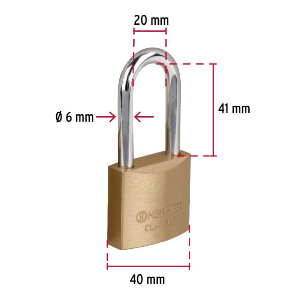23517 - Candado de latón 40 mm gancho largo en blíster, HERMEX BASIC