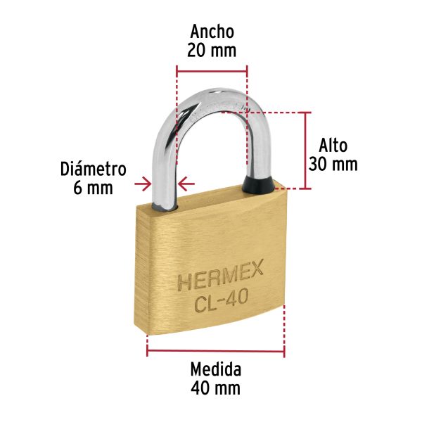 43444 - Blíster con 2 candados de latón de 40mm con gancho largo