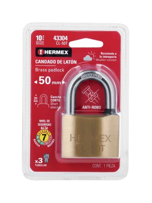 CL-50TE1.jpg 43304 - Candado de latón, 50mm, gancho corto, llave tubular, blister