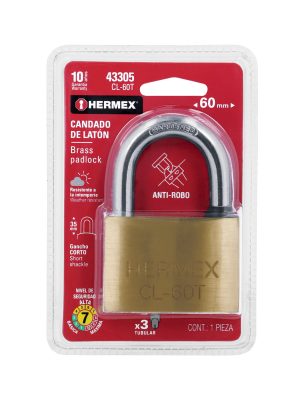 CL-60TE1.jpg 43305 - Candado de latón, 60mm, gancho corto, llave tubular, blister