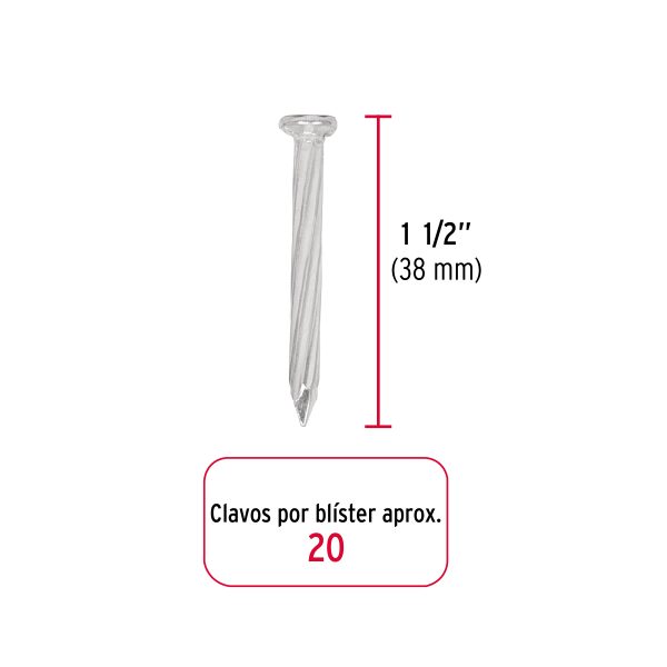 40227 - Blíster con 20 clavos galvanizados p/concreto 1-1/2', Fiero