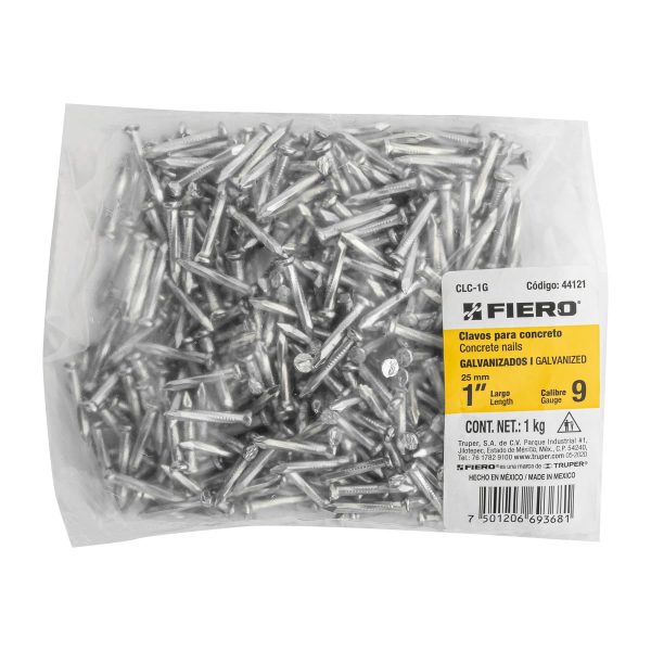44121 - Bolsa con 1 kg de clavos para concreto galvanizados 1'