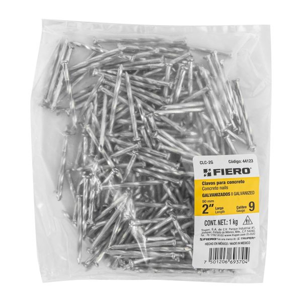 44123 - Bolsa con 1 kg de clavos para concreto galvanizados 2'