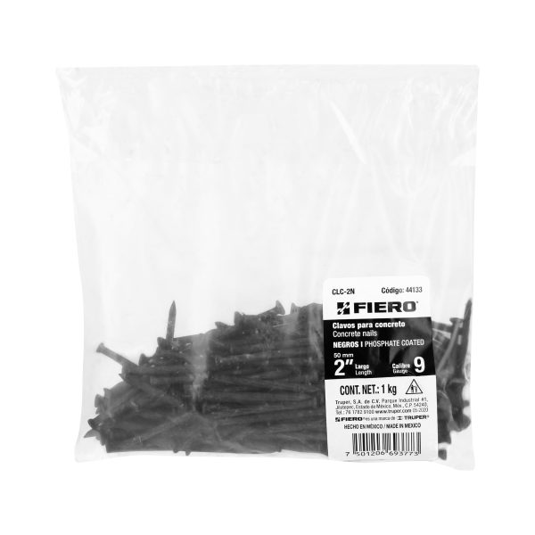 44133 - Bolsa con 1 kg de clavos para concreto negros 2', FIERO