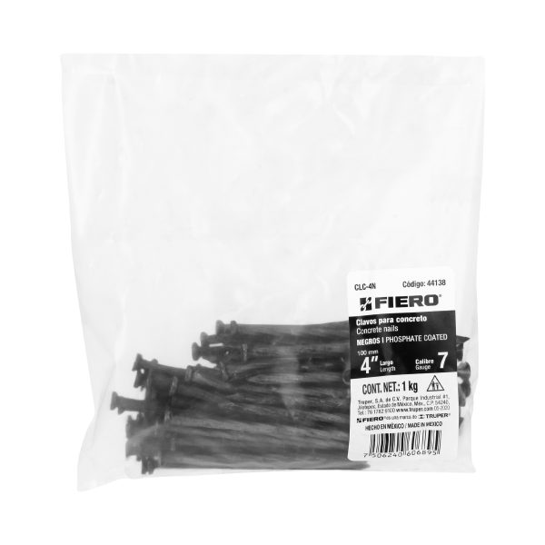 44138 - Bolsa con 1 kg de clavos para concreto negros 4', FIERO