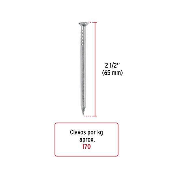 44833 - Kilo de clavos para concreto 2-1/2'galvanizado,caja de 25 kg