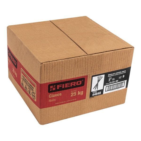 44848 - Kilo de clavos para concreto 3' negros, caja de 25 kg, FIERO