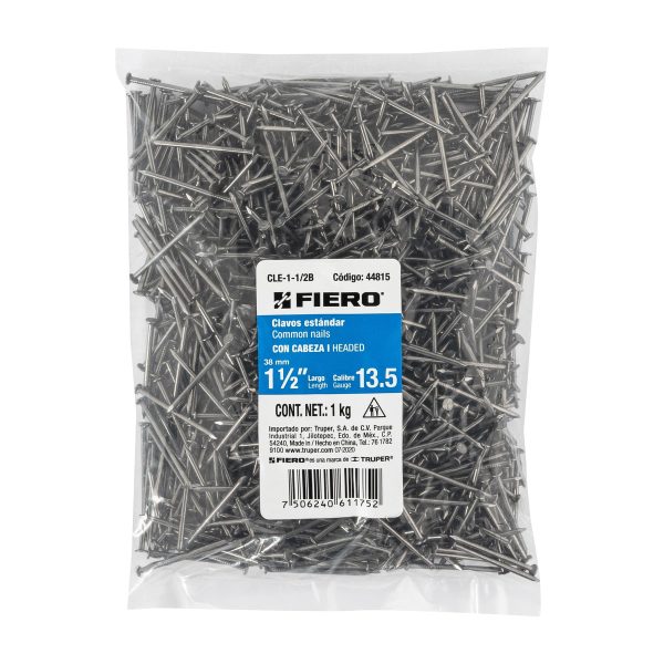 44815 - Bolsa con 1 kg de clavo estándar 1-1/2' con cabeza, Fiero