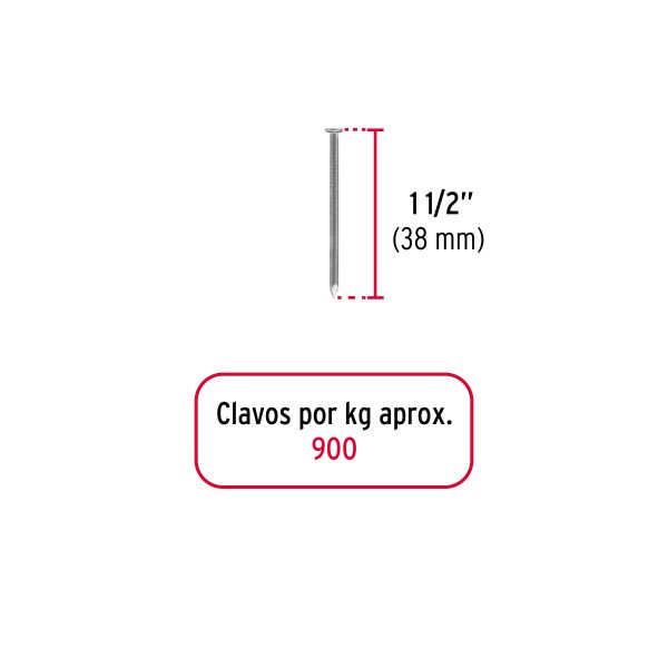 44815 - Bolsa con 1 kg de clavo estándar 1-1/2' con cabeza, Fiero