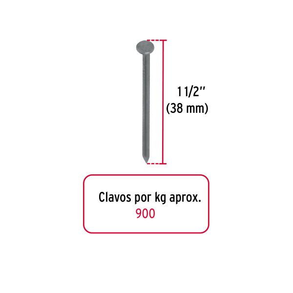44151 - Kilo de clavo estándar 1-1/2' con cabeza en caja de 25 kg