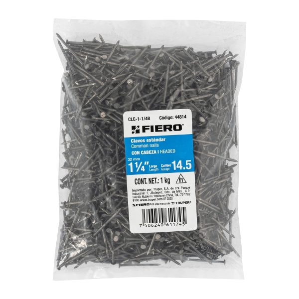 44814 - Bolsa con 1 kg de clavo estándar 1-1/4' con cabeza, Fiero