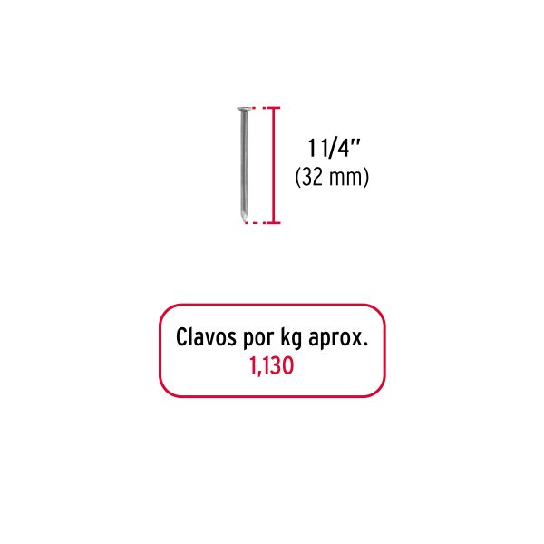44814 - Bolsa con 1 kg de clavo estándar 1-1/4' con cabeza, Fiero