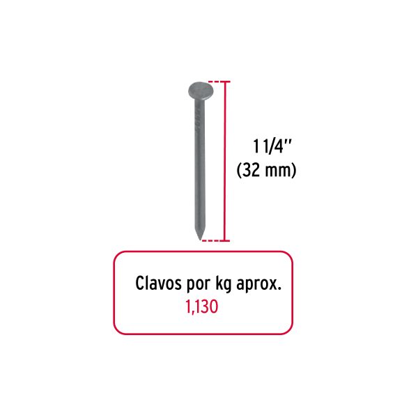 44150 - Kilo de clavo estándar 1-1/4' con cabeza en caja de 25 kg