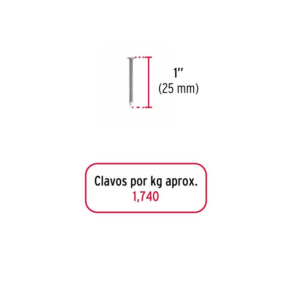 44813 - Bolsa con 1 kg de clavo estándar 1' con cabeza, Fiero