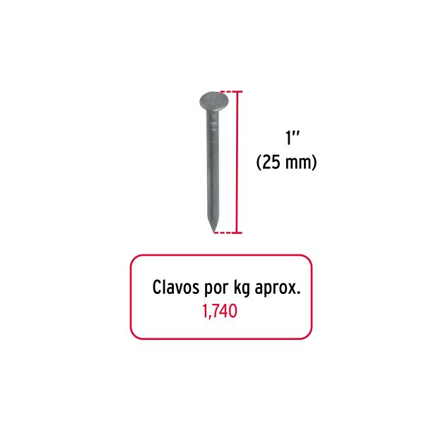44149 - Kilo de clavo estándar 1' con cabeza en caja de 25 kg, Fiero