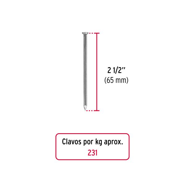 40167 - Kilo de clavo estándar 2-1/2' con cabeza en caja de 10 kg