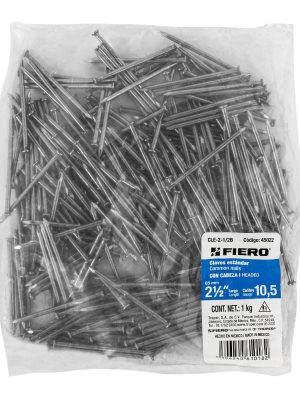 45022 - Bolsa con 1 kg de clavo estándar 2-1/2' con cabeza, Fiero