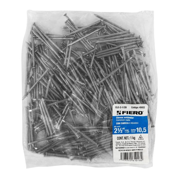 45022 - Bolsa con 1 kg de clavo estándar 2-1/2' con cabeza, Fiero