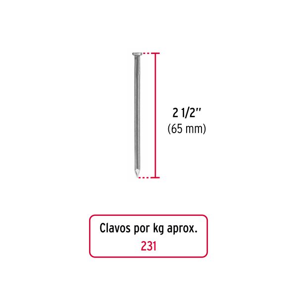 45022 - Bolsa con 1 kg de clavo estándar 2-1/2' con cabeza, Fiero