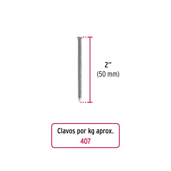 44152 - Kilo de clavo estándar 2' con cabeza en caja de 25 kg, Fiero