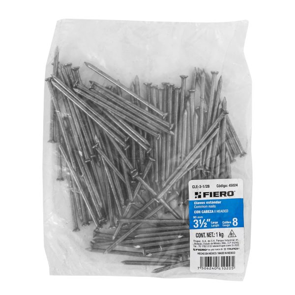45024 - Bolsa con 1 kg de clavo estándar 3-1/2' con cabeza, Fiero