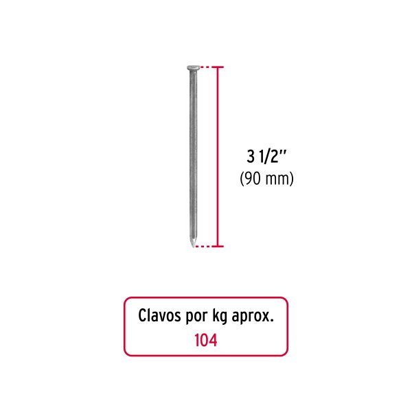 44155 - Kilo de clavo estándar 3-1/2' con cabeza en caja de 25 kg