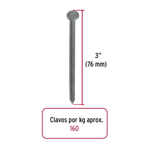 40168 - Kilo de clavo estándar 3' con cabeza en caja de 10 kg, Fiero