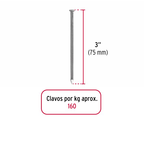 45023 - Bolsa con 1 kg de clavo estándar 3' con cabeza, Fiero