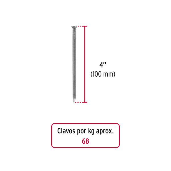 40170 - Kilo de clavo estándar 4' con cabeza en caja de 10 kg, Fiero